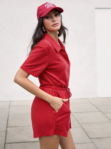 COSMINA Women Summer Casual Solid Color Drawstring Waist Jumpsuit