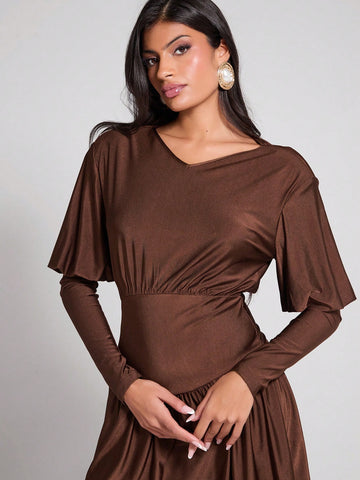 COSMINA Women's Autumn Elegant Waist-Cinched Midi Dress, Simple And Graceful