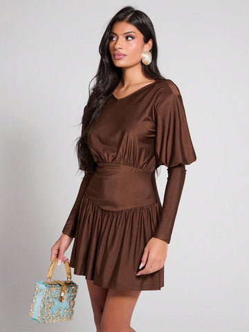 COSMINA Women's Autumn Elegant Waist-Cinched Midi Dress, Simple And Graceful