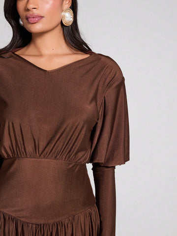 COSMINA Women's Autumn Elegant Waist-Cinched Midi Dress, Simple And Graceful