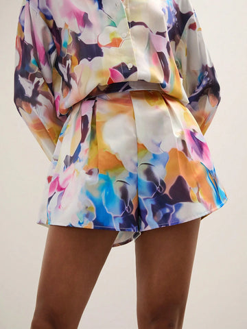 COSMINA Women's Batik Print Pleated Wide Leg Loose Shorts