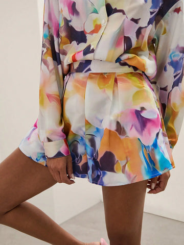 COSMINA Women's Batik Print Pleated Wide Leg Loose Shorts