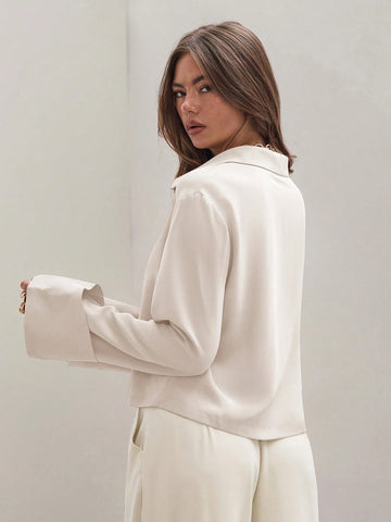 Women's Casual Color Block Knot Front Long Sleeve Loose Blouse,