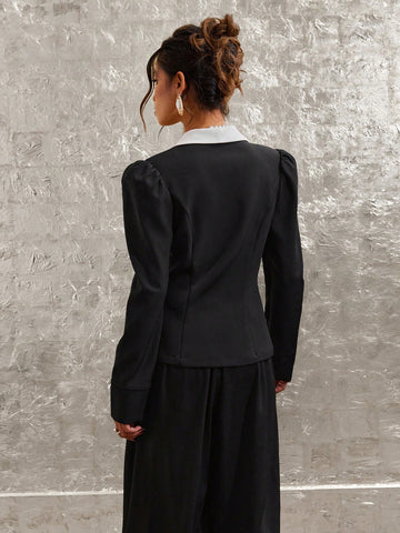 Women's Casual Commuter Contrast Color Double-Breasted Shirt For Autumn