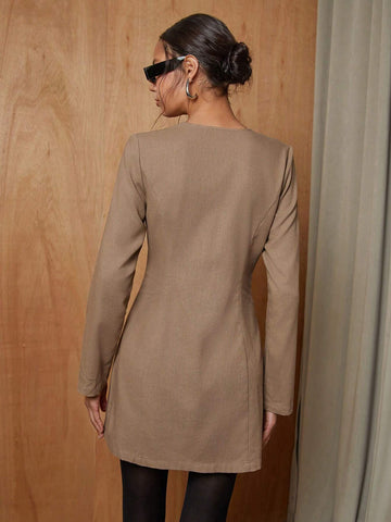 COSMINA Women's Casual Solid Color Button Front Short Dress, Autumn