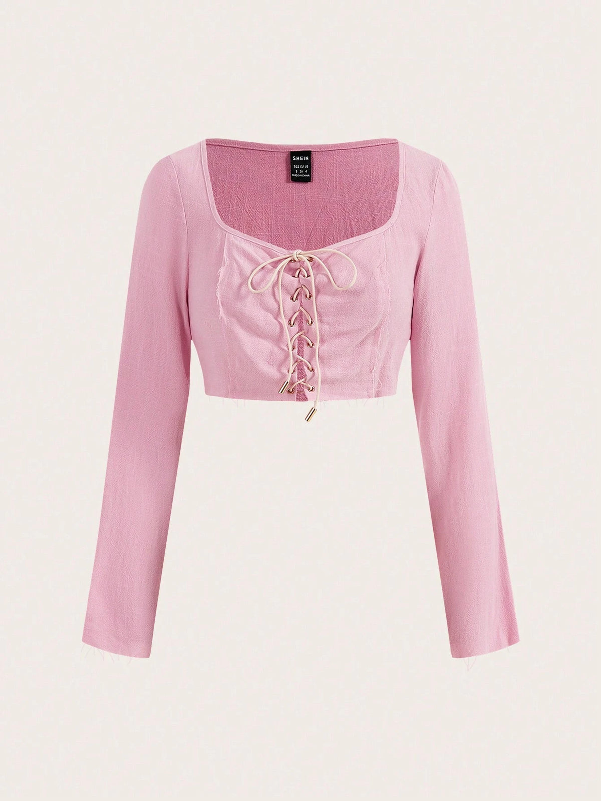Women's Casual Solid Color Cross-Tied Cropped Long Sleeve Shirt, Spring
