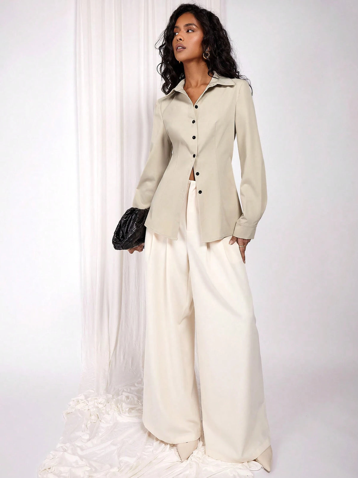 Women's Cream-Color Regular Buttoned Shirt, Autumn/Winter