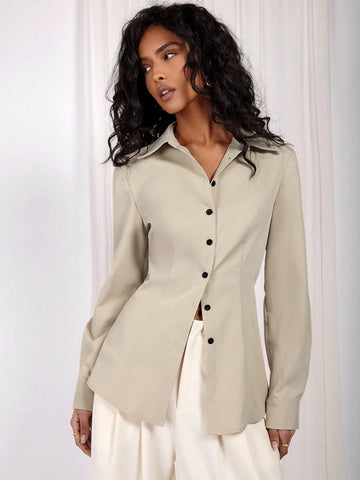 Women's Cream-Color Regular Buttoned Shirt, Autumn/Winter
