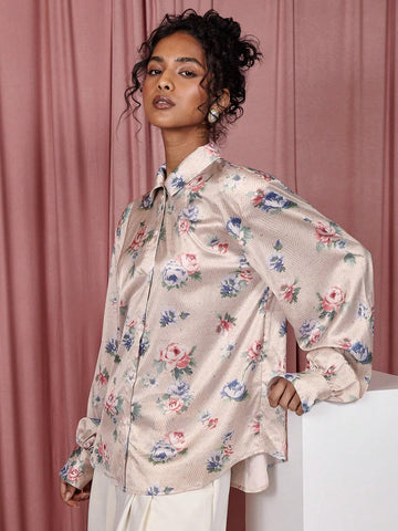 Women's Floral Print Long Sleeve Single-Breasted Casual Shirt