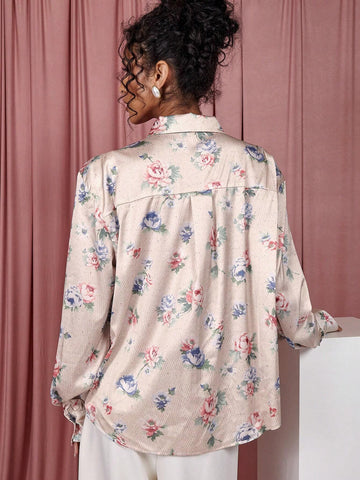 Women's Floral Print Long Sleeve Single-Breasted Casual Shirt