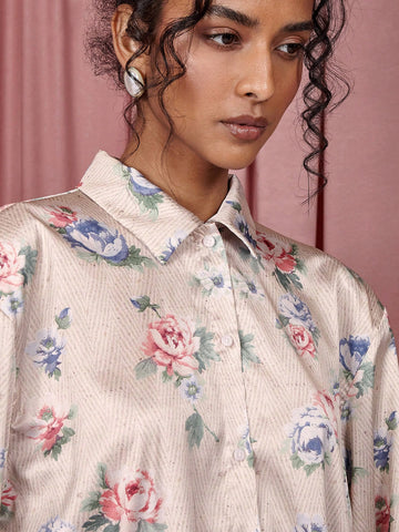 Women's Floral Print Long Sleeve Single-Breasted Casual Shirt