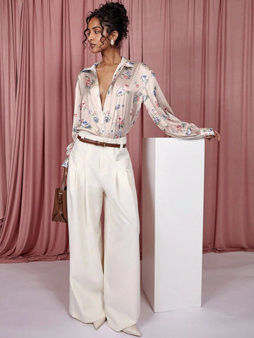 Women's Floral Print Long Sleeve Single-Breasted Casual Shirt