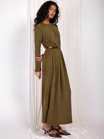 COSMINA Women's Front Button Long Sleeve Casual Long Dress