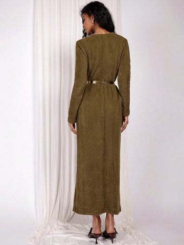 COSMINA Women's Front Button Long Sleeve Casual Long Dress
