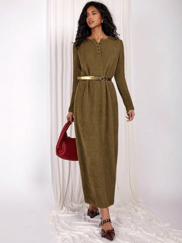 COSMINA Women's Front Button Long Sleeve Casual Long Dress