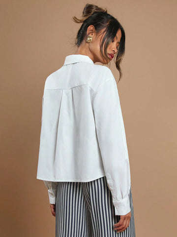 Women's Front Button Long Sleeve Letter Print Minimalist Casual Shirt