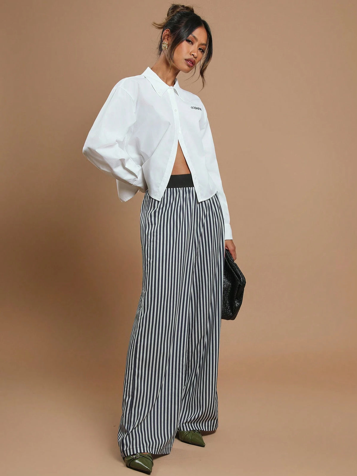 Women's Front Button Long Sleeve Letter Print Minimalist Casual Shirt