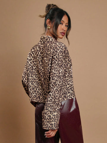 Women's Front Tie Long Sleeve Leopard Print Simple Casual Shirt