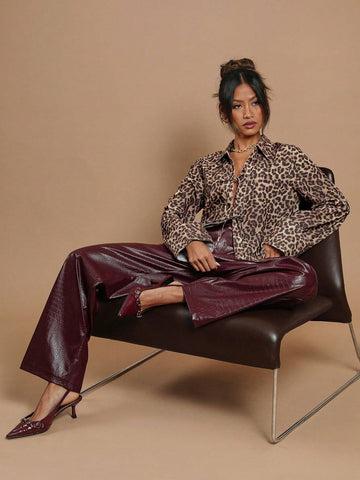 Women's Front Tie Long Sleeve Leopard Print Simple Casual Shirt
