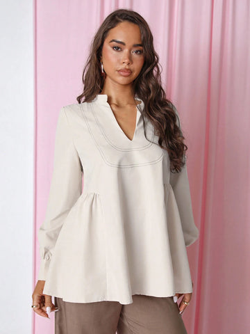 Women's Line Patchwork Long Sleeve Minimalist Shirt, Casual Daily Wear