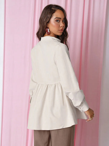 Women's Line Patchwork Long Sleeve Minimalist Shirt, Casual Daily Wear