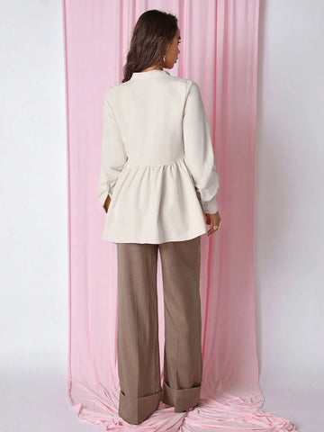 Women's Line Patchwork Long Sleeve Minimalist Shirt, Casual Daily Wear