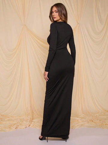COSMINA Women's Long Bodycon Party Dress, Influencer Same Style, Sexy Slim Fit Long Dress For Valentine's Day