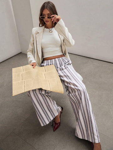 COSMINA Women's Low Waist Striped Simple Casual Pants
