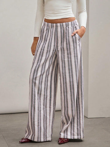 COSMINA Women's Low Waist Striped Simple Casual Pants