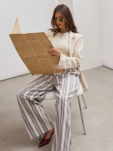 COSMINA Women's Low Waist Striped Simple Casual Pants