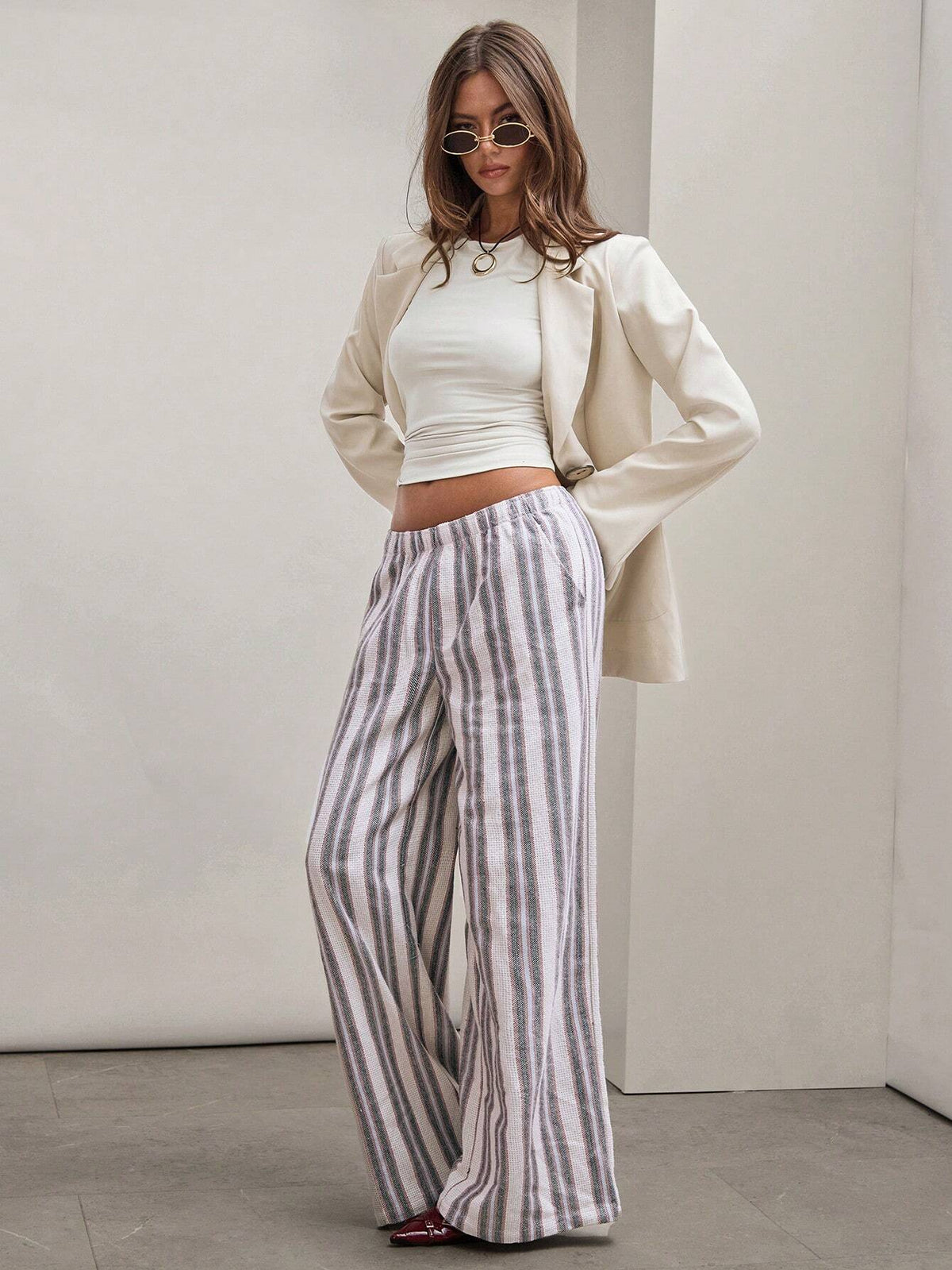 COSMINA Women's Low Waist Striped Simple Casual Pants