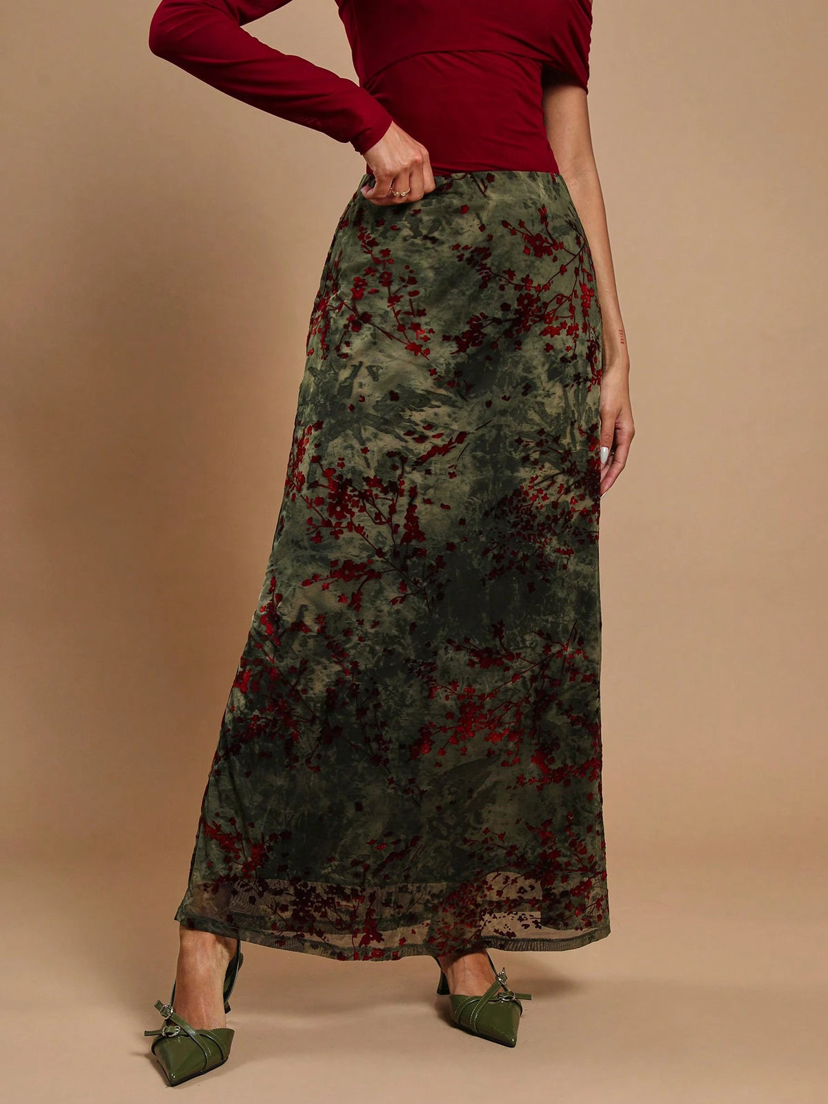 COSMINA Women's Patterned Detail Minimalist A-Line Skirt, Casual Daily Wear