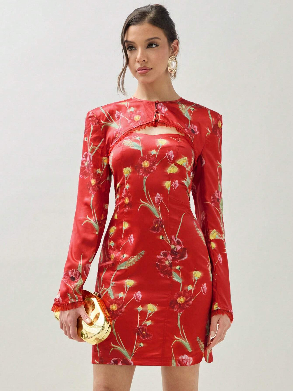 COSMINA Women's Random Printed Long Sleeve Top & Simple Daily Dress Set, 2pcs