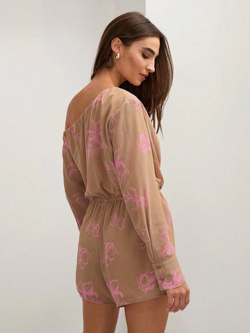 COSMINA Women's Resort Casual Floral Print Asymmetric Neck Jumpsuit