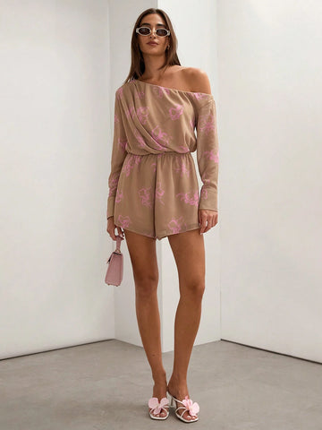 COSMINA Women's Resort Casual Floral Print Asymmetric Neck Jumpsuit