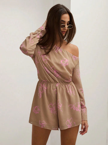 COSMINA Women's Resort Casual Floral Print Asymmetric Neck Jumpsuit
