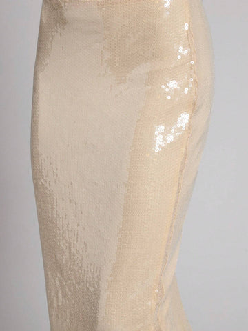 COSMINA Women's Sequin Champagne Halter Top & Form-Fitting Split Hem Skirt 2 Piece Set