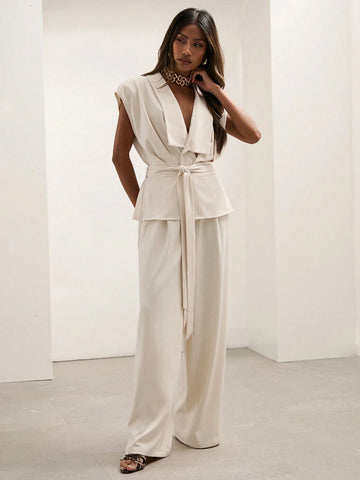 COSMINA Women's Solid Color Batwing Casual Jumpsuit