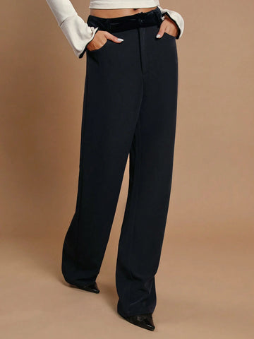 COSMINA Women's Solid Color Button Front Pocket Simple Casual Pants, Everyday Wear