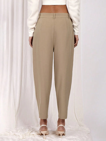 COSMINA Women's Solid Color Pleated Tapered Casual Pants