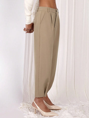 COSMINA Women's Solid Color Pleated Tapered Casual Pants