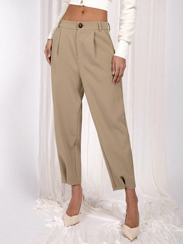 COSMINA Women's Solid Color Pleated Tapered Casual Pants