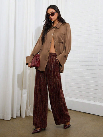 Women's Solid Color Raglan Sleeve Single-Breasted Pocket Casual Shirt, Autumn