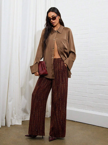 Women's Solid Color Raglan Sleeve Single-Breasted Pocket Casual Shirt, Autumn