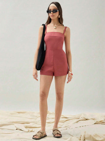 COSMINA Women's Solid Color Simple Summer Jumpsuit With Suspenders