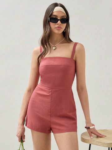 COSMINA Women's Solid Color Simple Summer Jumpsuit With Suspenders