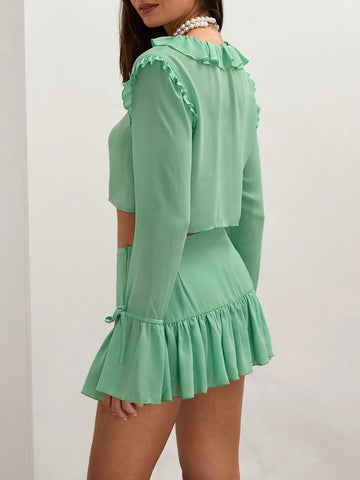 COSMINA Women's Solid Color Tie-Up Minimalist Casual Long Sleeve Blouse