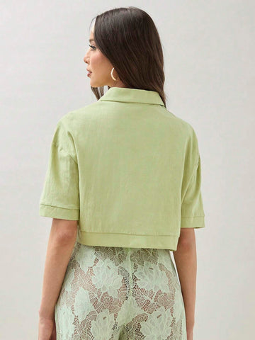 Women's Summer Casual Solid Color Cropped Shirt