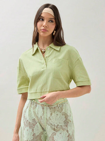 Women's Summer Casual Solid Color Cropped Shirt