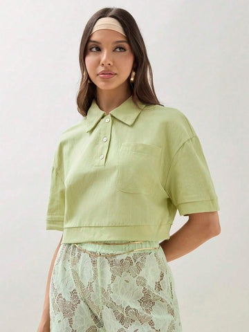 Women's Summer Casual Solid Color Cropped Shirt